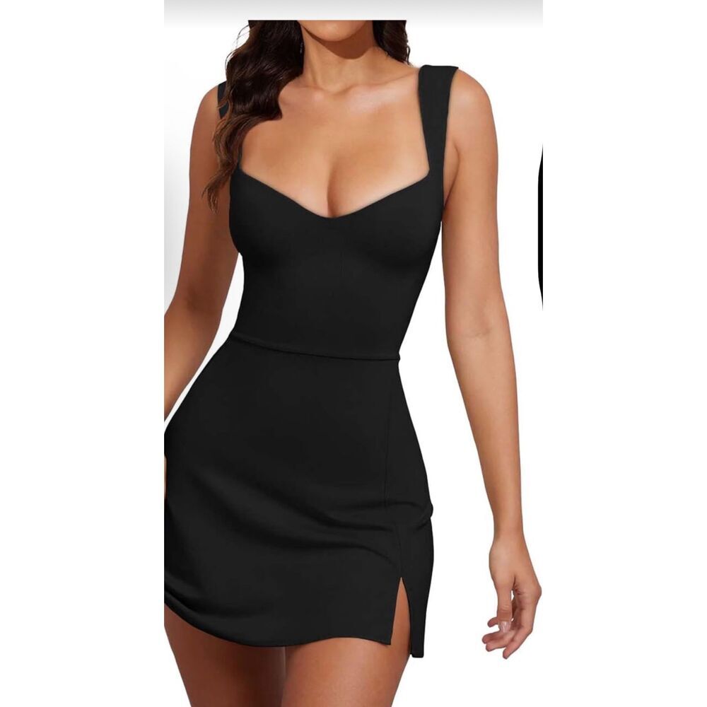 NEW Sweetheart Neckline A-line Split Tennis Golf Built in shorts Mini Dress S